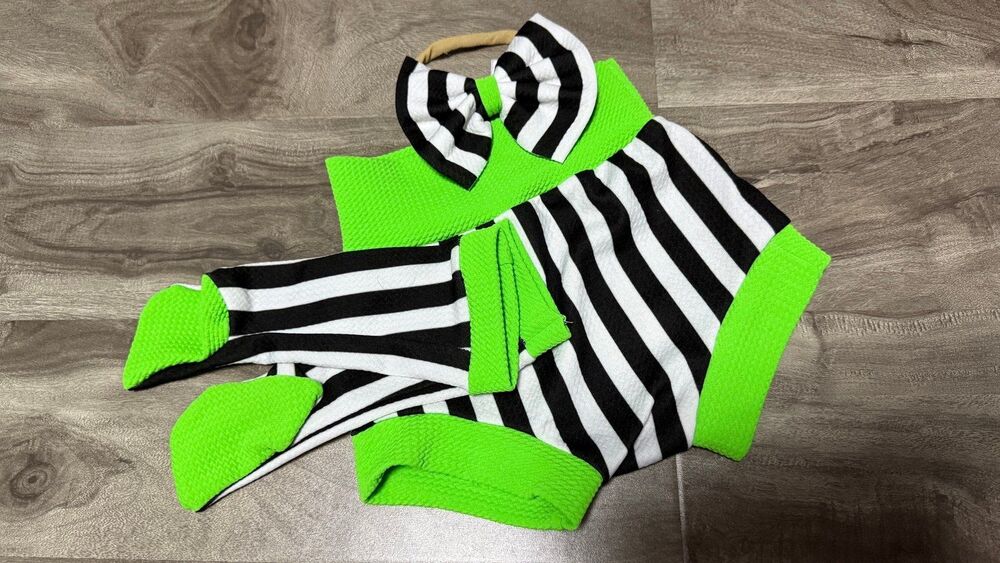 NEW Boutique OOAK Beetlejuice Bundle Bloomers Headband & Socks Halloween Baby